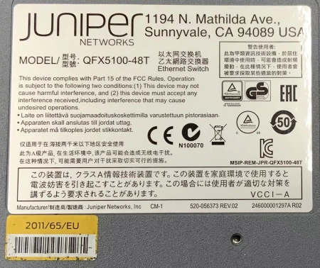 Коммутатор JUNIPER QFX5100-48T-AFO/AFI